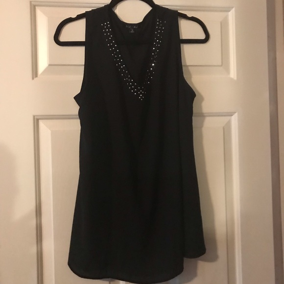 Roz & Ali Tops - Jeweled Neckline Vneck Blouse